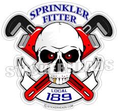 Skull & crossed Pipe wrenches - Banner with your local - Sprinkler Fitter  Sprinklerfitter fitter  - Sticker