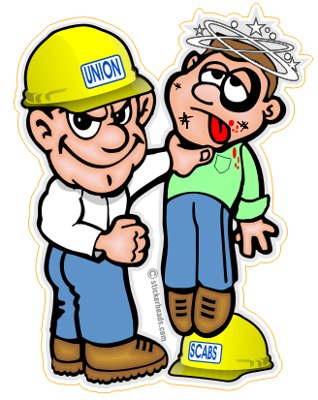 Union Guy Beat up SCAB Cartoon  -  Misc Union Sticker