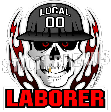 Skull With Flames - Laborer -  Custom Text - Laborer Laborers Sticker