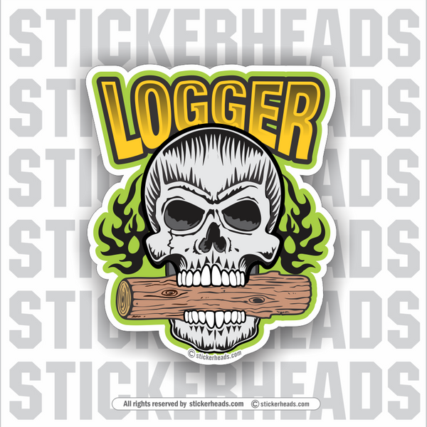 Logger Skull with Wood Log   - Loggers Logging Sticker
