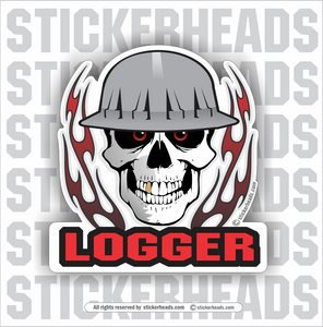Skull With Flames - Loggers Logging Sticker