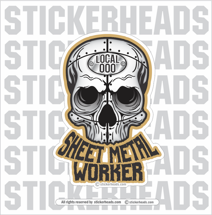 Sheet Metal Worker SKULL #2  with Your Local   - Sheet Metal Workers Sticker