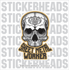 Sheet Metal Worker SKULL #2  with Your Local   - Sheet Metal Workers Sticker