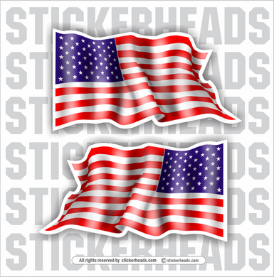 Flying American Flag   ( 2 stickers Left and Right ) - USA Flag Sticker