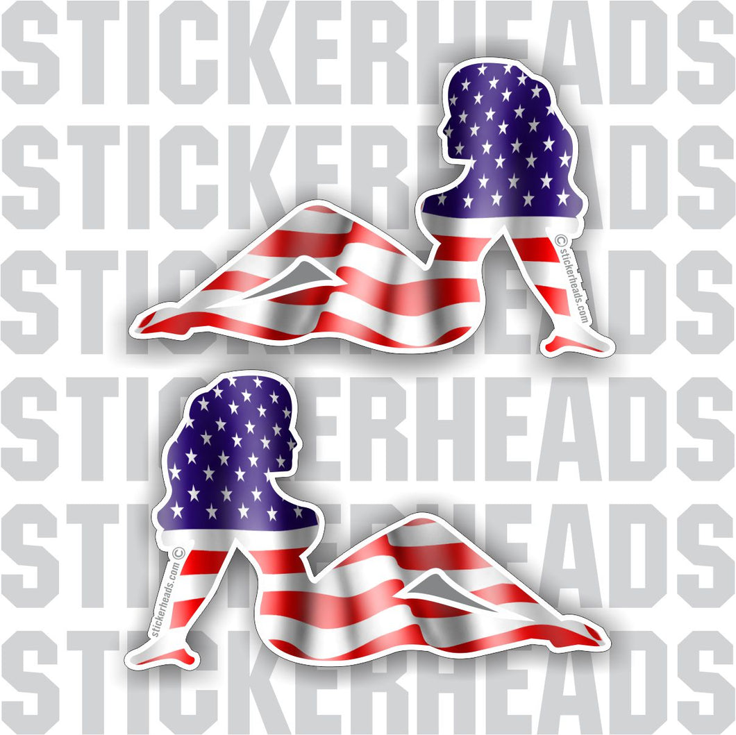 Sexy Trucker Chick - American Flag  ( 2 stickers Left and Right ) - USA Flag Sticker