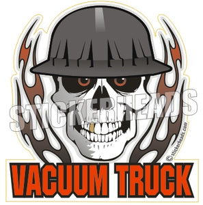 Skull With Flames  Vacuum Truck - Hydro Blaster Blasting  Sticker